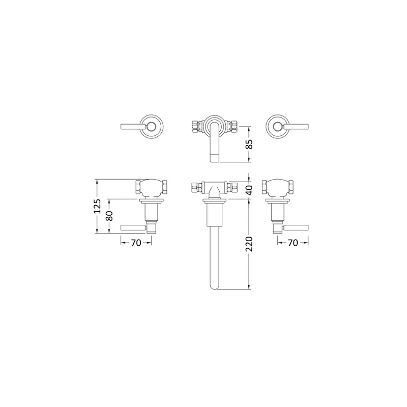 Hudson Reed Tec Lever Wall Mounted Basin Mixer Contemp Brushed Brass Brass 106x320x260mm