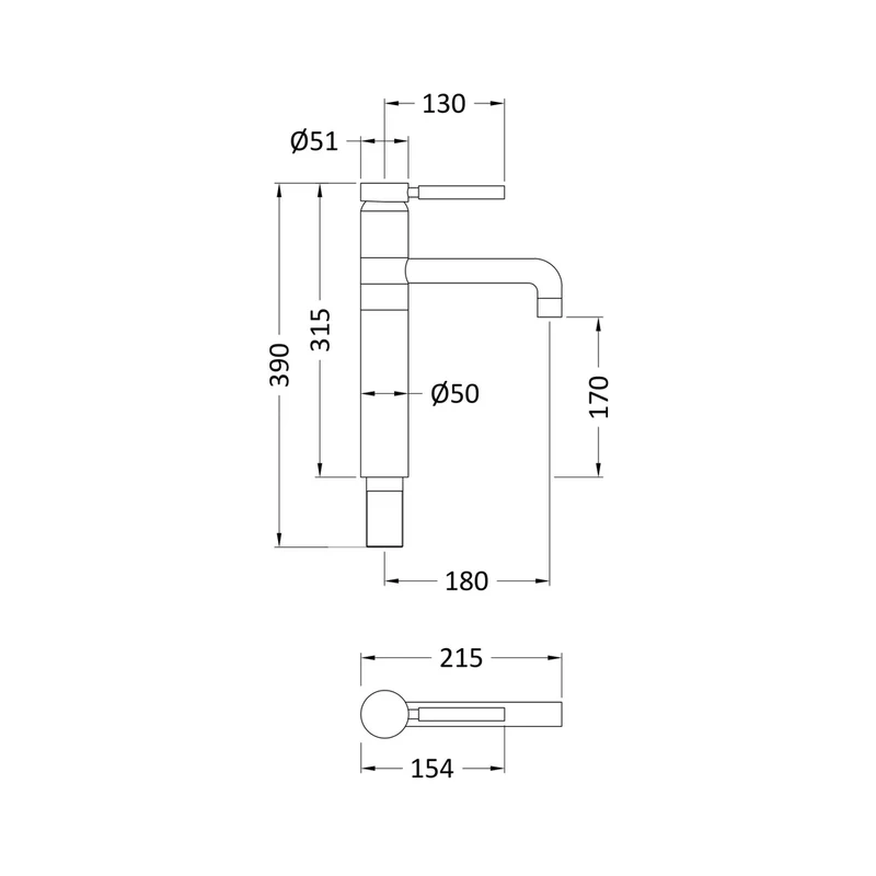 Hudson Reed Tec Single Lever High Rise Mixer Contemp Chrome Brass,plastic 315x55x220mm