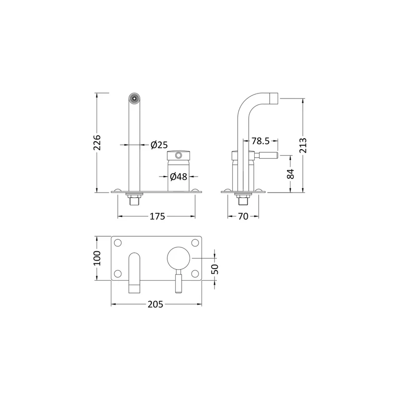 Hudson Reed Tec Single Lever Wall Mounted Basin Bath Filler Contemp Chrome Brass,plastic 100x205x213mm