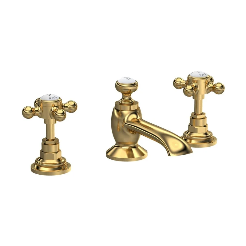 Hudson Reed Topaz 3 Tap Hole Basin Mixer Trad Brushed Brass Brass 94x246x140mm