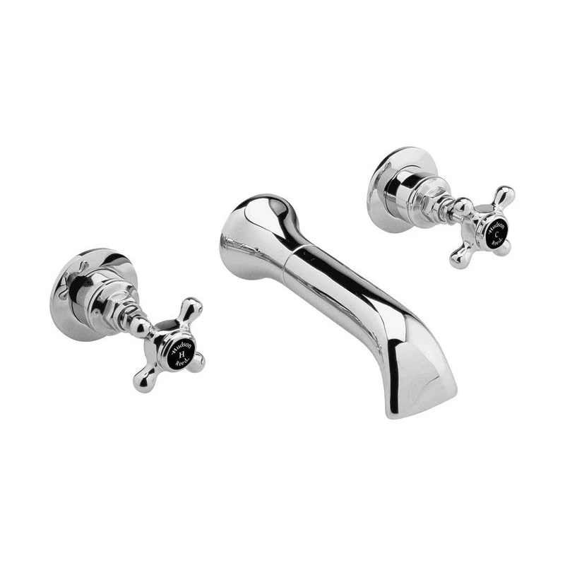 Hudson Reed Topaz 3 Tap Hole Wall Mounted Basin Mixer Trad Chrome Brass - BC417HX