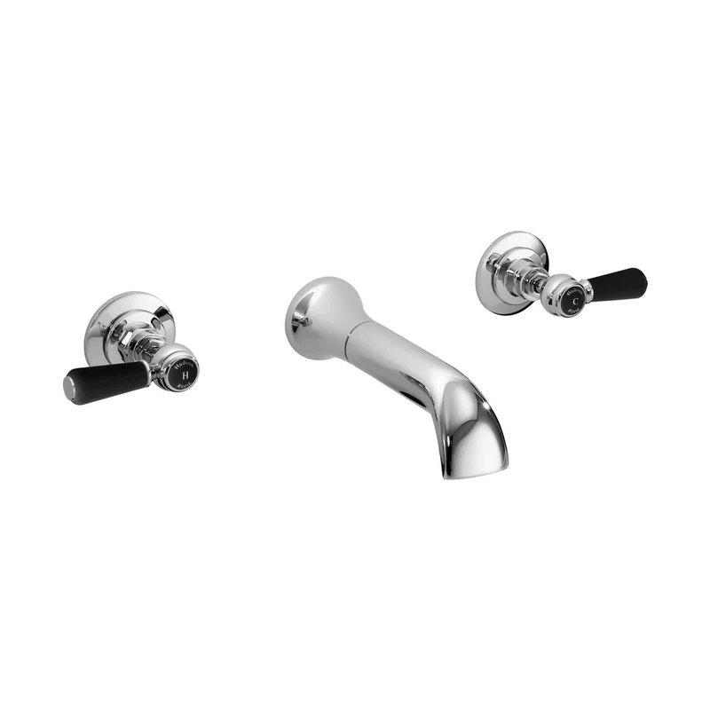 Hudson Reed Topaz 3 Tap Hole Wall Mounted Basin Mixer Trad Chrome Brass - BC417HL