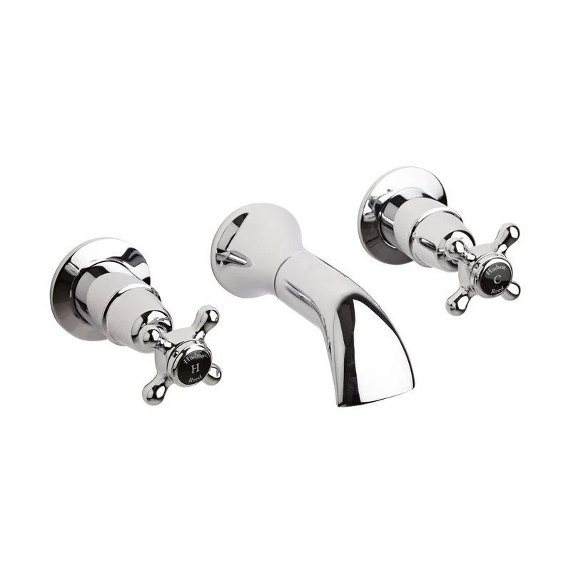 Hudson Reed Topaz 3 Tap Hole Wall Mounted Basin Mixer Trad Chrome Brass - BC417DX