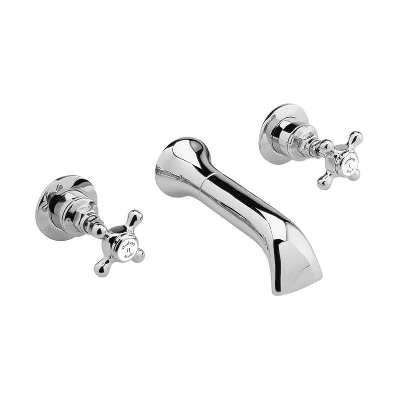 Hudson Reed Topaz 3 Tap Hole Wall Mounted Basin Mixer Trad Chrome Brass - BC417DL