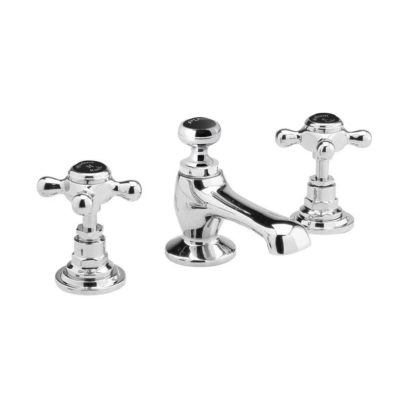 Hudson Reed Topaz 3 Tap Hole Basin Mixer Trad Chrome Brass 94x246x140mm - BC407HX