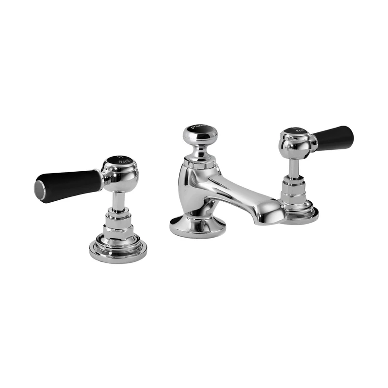 Hudson Reed Topaz 3 Tap Hole Basin Mixer Trad Chrome Brass 94x246x140mm - BC407HL