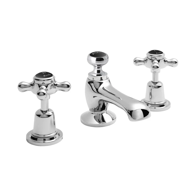 Hudson Reed Topaz 3 Tap Hole Basin Mixer Trad Chrome Brass 94x246x140mm - BC407DX