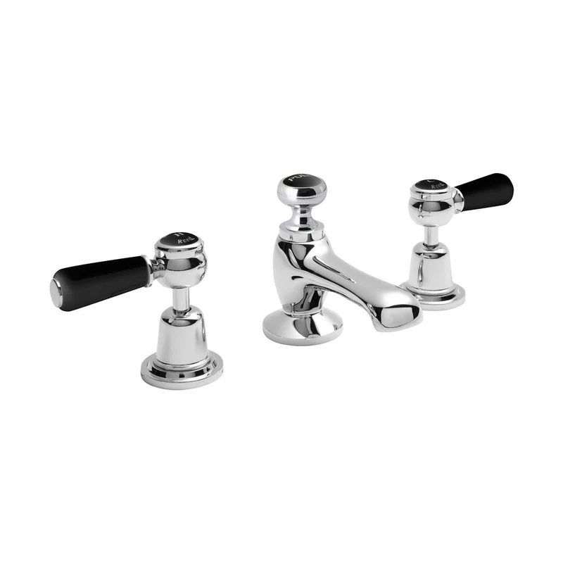 Hudson Reed Topaz 3 Tap Hole Basin Mixer Trad Chrome Brass 94x246x140mm - BC407DL