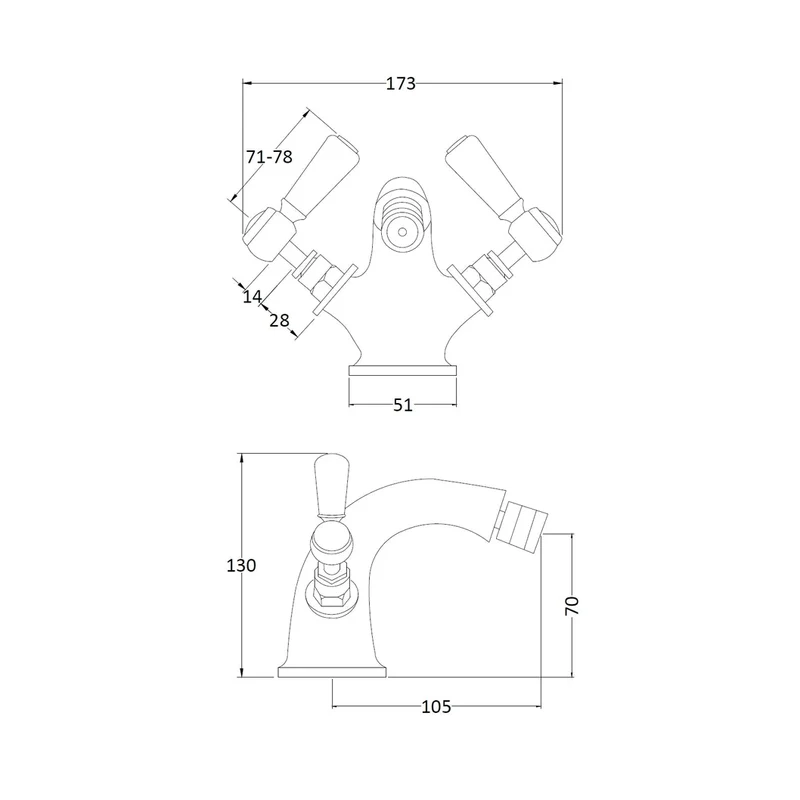 Hudson Reed Topaz Bidet Tap Trad Chrome Brass 130x173x130mm - BC406HL