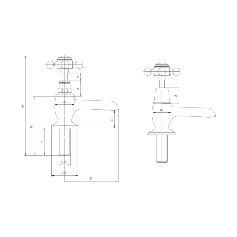 Hudson Reed Topaz Basin Taps Trad Chrome Brass 141x66x119mm - BC401DX