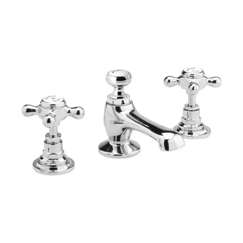 Hudson Reed Topaz 3 Tap Hole Basin Mixer Trad Chrome Brass 94x246x140mm - BC307HX