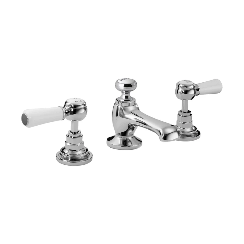 Hudson Reed Topaz 3 Tap Hole Basin Mixer Trad Chrome Brass 94x246x140mm - BC307HL