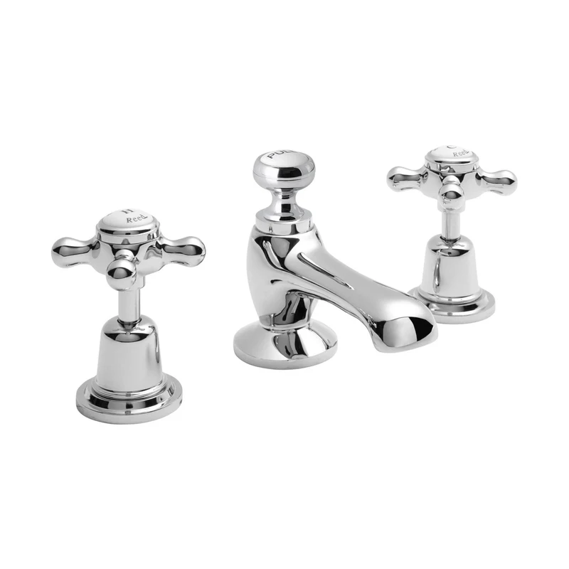 Hudson Reed Topaz 3 Tap Hole Basin Mixer Trad Chrome Brass 94x246x140mm - BC307DX