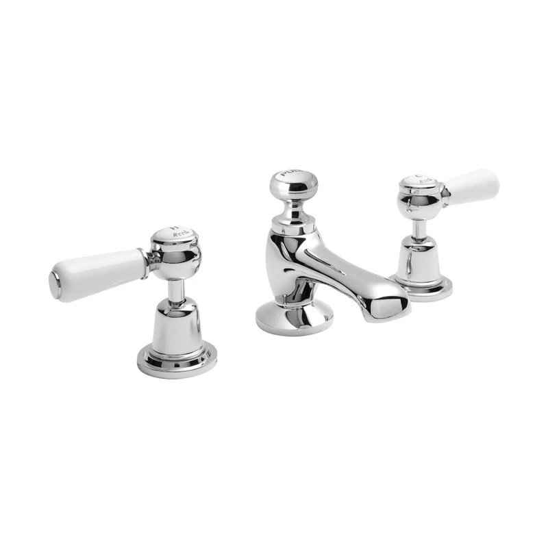 Hudson Reed Topaz 3 Tap Hole Basin Mixer Trad Chrome Brass 94x246x140mm - BC307DL