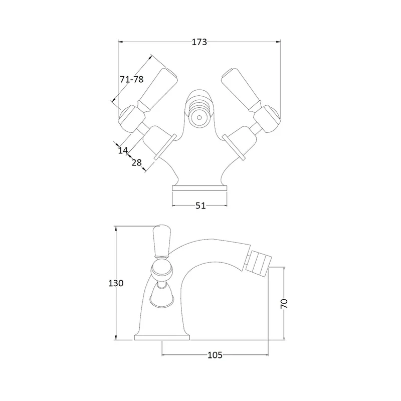 Hudson Reed Topaz Bidet Tap Trad Chrome Brass 130x173x130mm - BC306DL