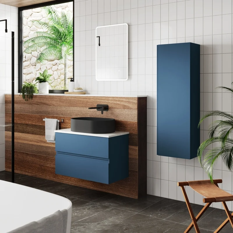 Hudson Reed Urban Tall Unit Contemp Satin Blue MFC Painted Matt 1400x400x385mm