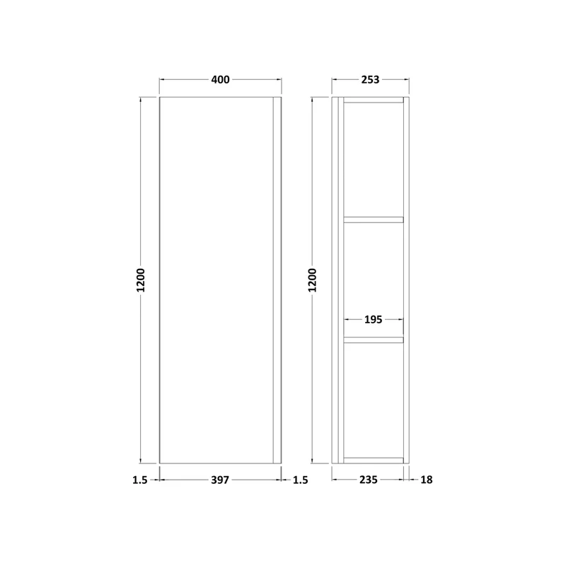 Hudson Reed Urban Tall Unit Contemp Satin White MFC Painted Matt 1400x400x385mm