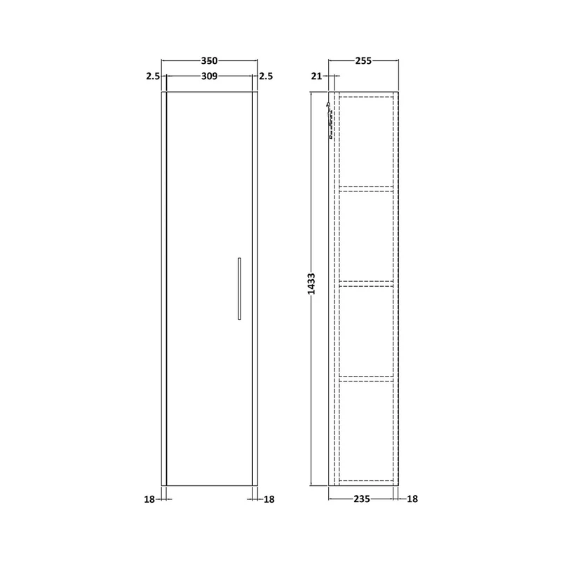 Hudson Reed Juno Wall Hung 350mm Tall Unit Contemp Indigo Blue MFC Painted Matt 1433x350x255mm