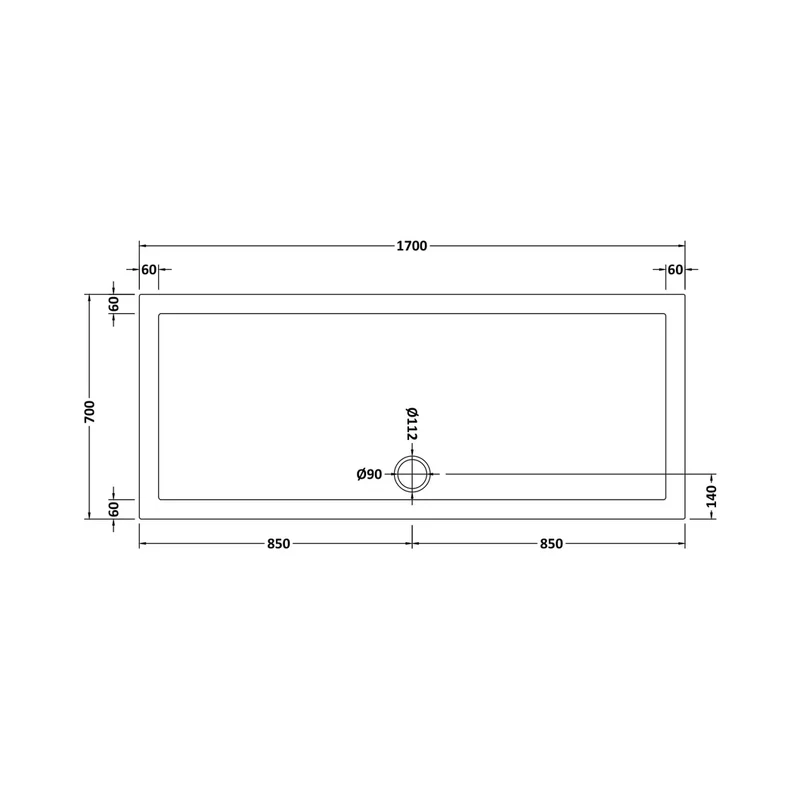 Hudson Reed Rectangular Trays Rectangular Shower Tray 1700 X 700mm Contemp White Acrylic Capped Abs Caco3 And Pu