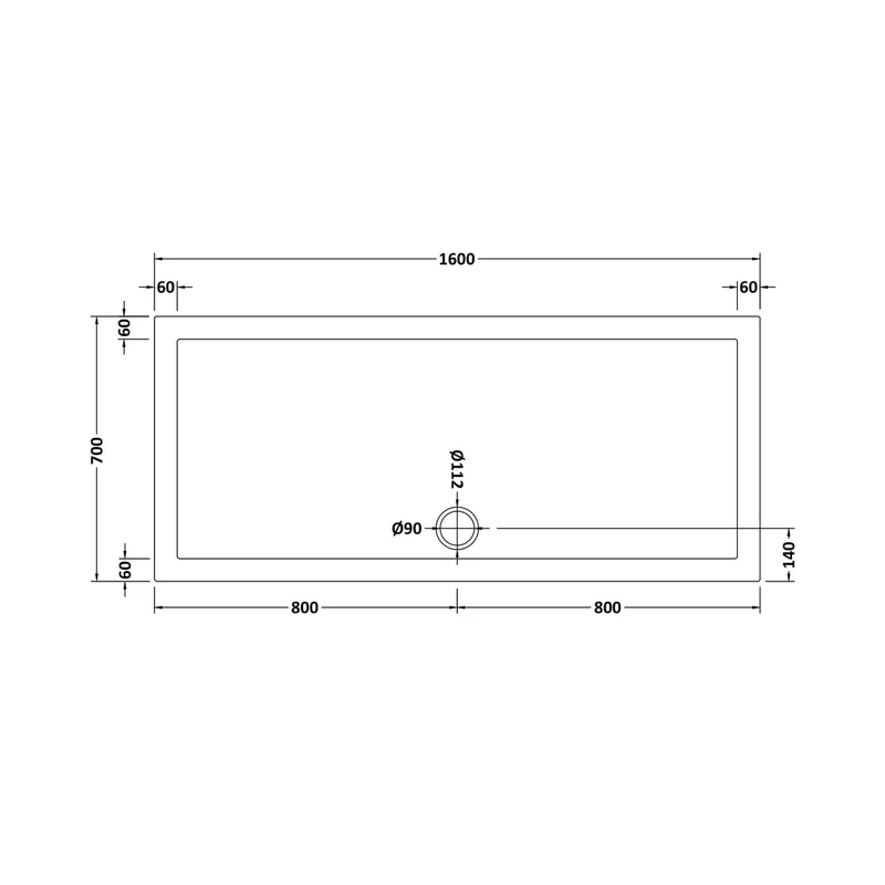 Hudson Reed Rectangular Trays Rectangular Shower Tray 1600 X 700mm Contemp White Acrylic Capped Abs Caco3 And Pu
