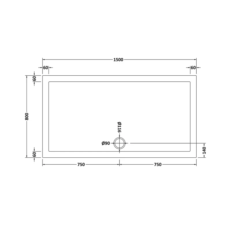 Hudson Reed Rectangular Trays Rectangular Shower Tray 1500 X 800mm Contemp White Acrylic Capped Abs Caco3 And Pu