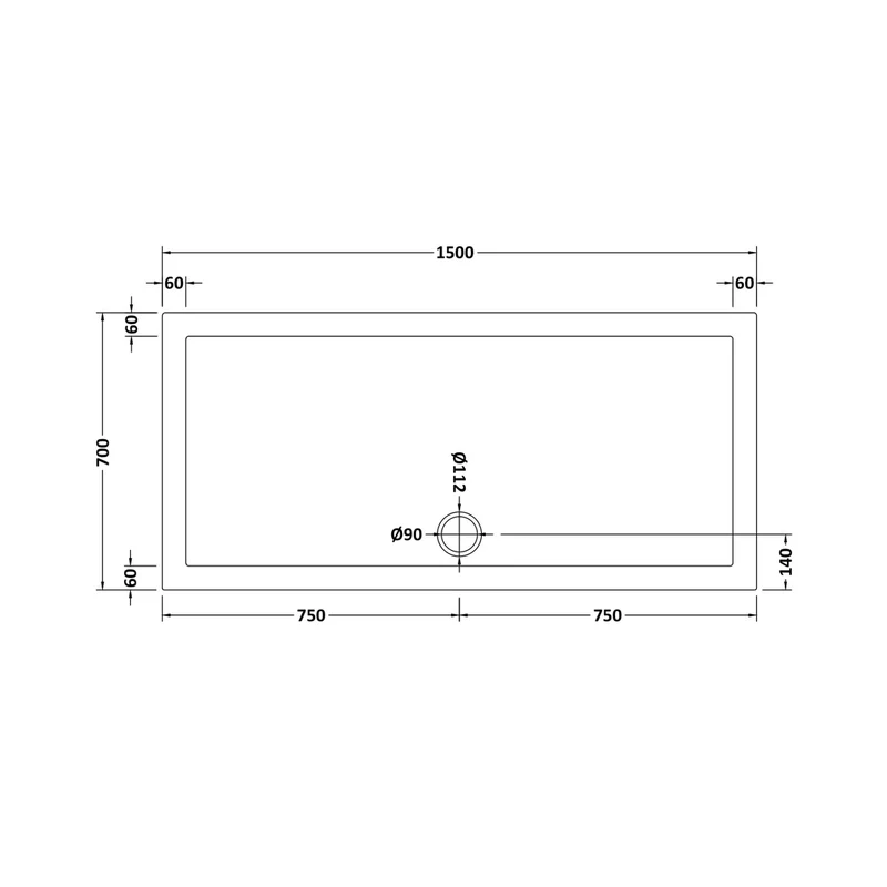 Hudson Reed Rectangular Trays Rectangular Shower Tray 1500 X 700mm Contemp White Acrylic Capped Abs Caco3 And Pu