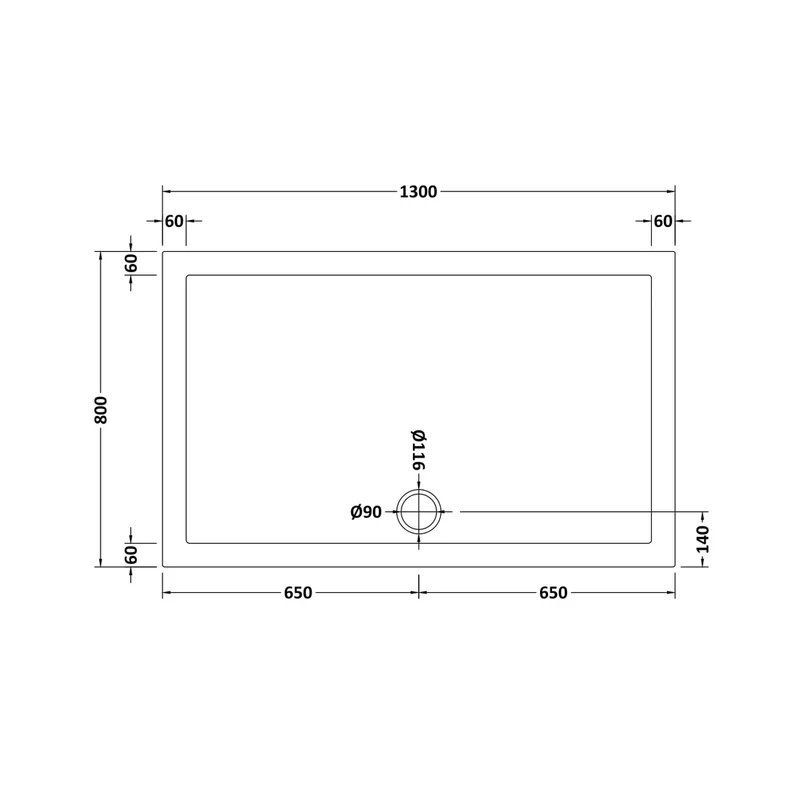 Hudson Reed Rectangular Trays Rectangular Shower Tray 1300 X 800mm Contemp White Acrylic Capped Abs Caco3 And Pu