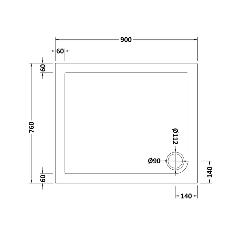 Hudson Reed Rectangular Trays Rectangular Shower Tray 900 X 760mm Contemp White Acrylic Capped Abs Caco3 And Pu
