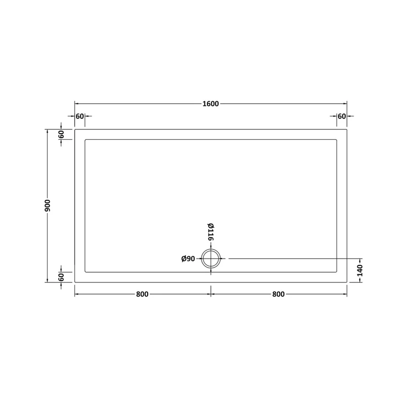 Hudson Reed Rectangular Trays Slip Resistant Rectangular Shower Tray 1600 X 900mm Contemp European White Acrylic Capped Abs Caco3 And Pu