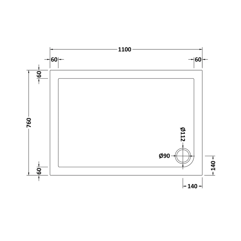 Hudson Reed Rectangular Trays Slip Resistant Rectangular Shower Tray 1100 X 760mm Contemp European White Acrylic Capped Abs Caco3 And Pu