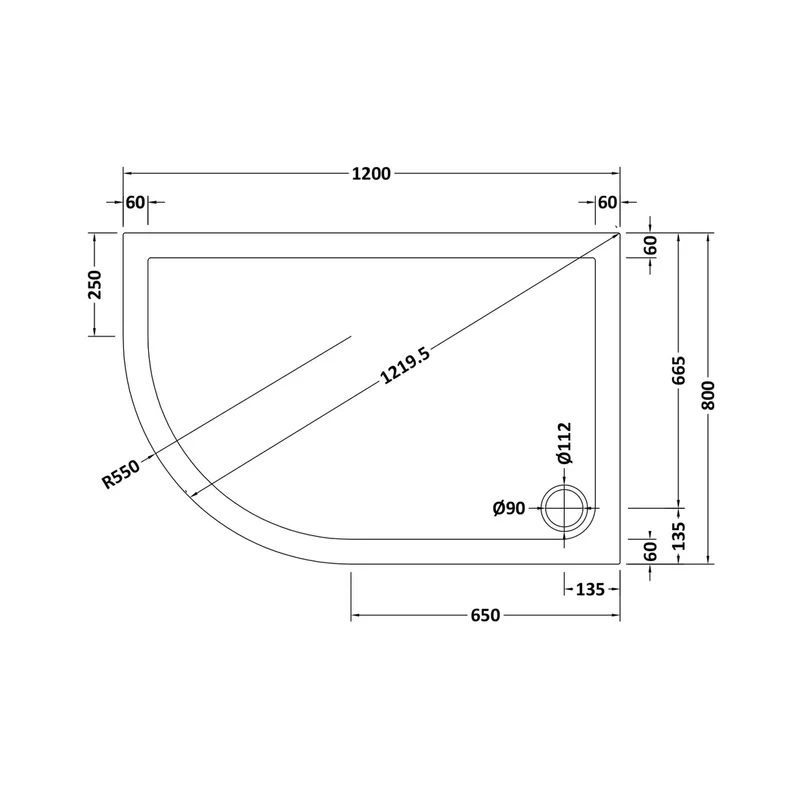 Hudson Reed Offset Quadrant Trays Offset Quad Shower Tray Lh 1200 X 800mm Contemp White Acrylic Capped Abs Caco3 And Pu