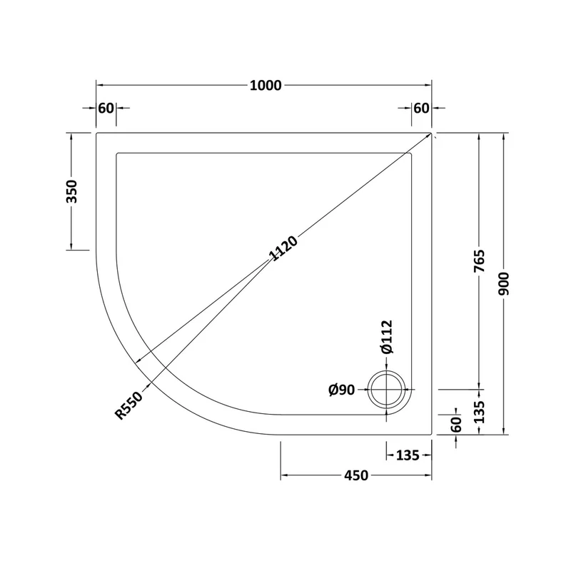 Hudson Reed Offset Quadrant Trays Offset Quad Shower Tray 1000 X 900mm Lh Contemp White Acrylic Capped Abs Caco3 And Pu
