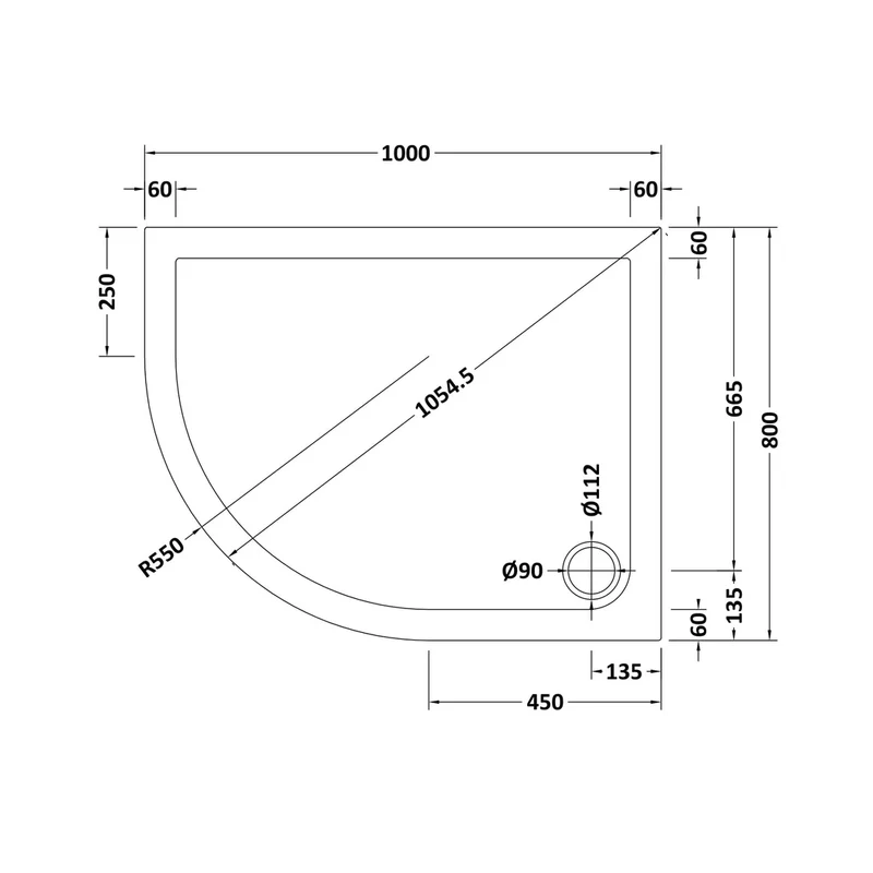 Hudson Reed Offset Quadrant Trays Offset Quad Shower Tray Lh 1000 X 800mm Contemp White Acrylic Capped Abs Caco3 And Pu