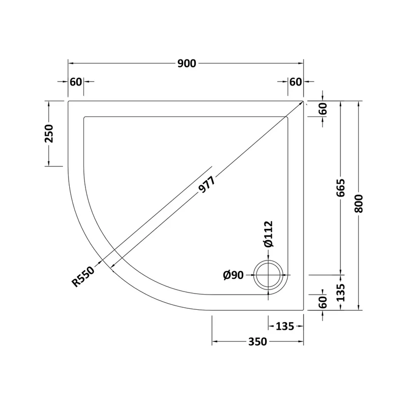 Hudson Reed Offset Quadrant Trays Offset Quad Shower Tray Lh 900 X 800mm Contemp White Acrylic Capped Abs Caco3 And Pu