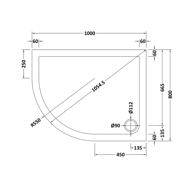 Hudson Reed Offset Quadrant Trays Slip Resistant Offset Quadrant Shower Tray Lh 1000 X 800mm Contemp European White Acrylic Capped Abs Caco3 And Pu