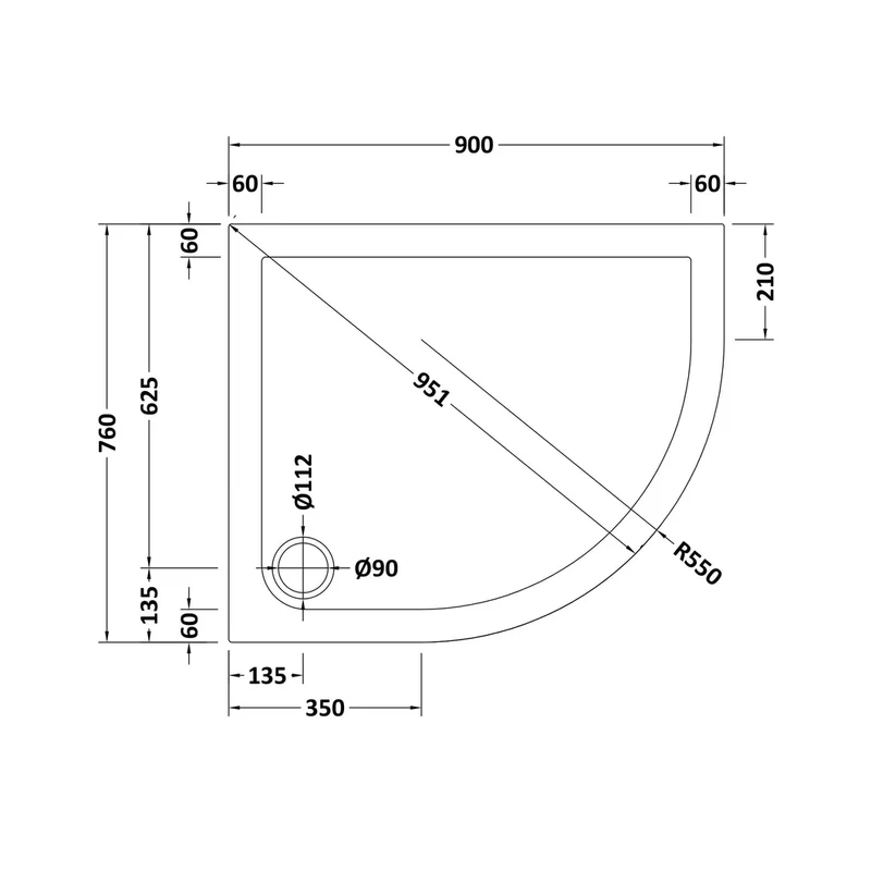 Hudson Reed Offset Quadrant Trays Slip Resistant Offset Quadrant Shower Tray Rh 900 X 760mm Contemp European White Acrylic Capped Abs Caco3 And Pu