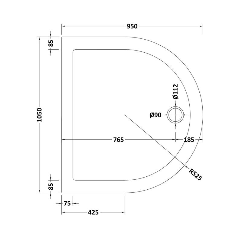 Hudson Reed D Shape Trays D Shaped Shower Tray Contemp Grey Slate Acrylic Capped Abs Caco3 And Pu