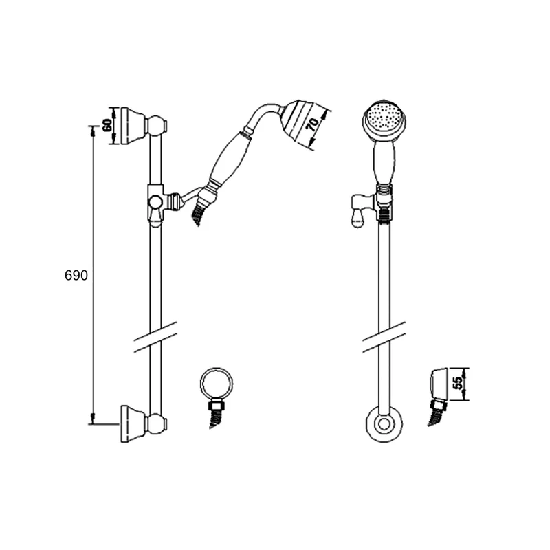 Hudson Reed Shower Slide Rail Kits Slider Rail Kit Trad Chrome Brass Abs 750x70x150mm - A4211