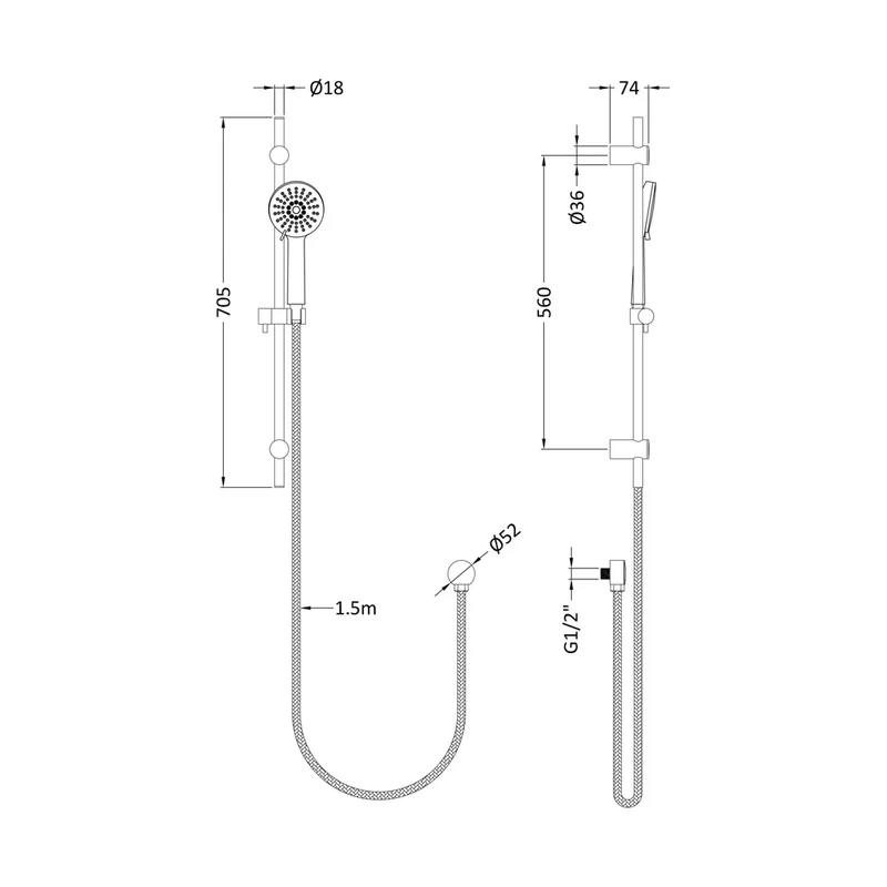 Hudson Reed Shower Slide Rail Kits Water Saving Slide Rail Kit Contemp Chrome Brass Abs