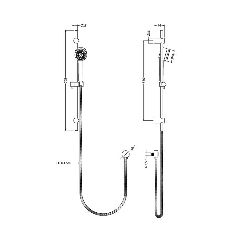 Hudson Reed Shower Slide Rail Kits Linear Slide Rail Kits Contemp Chrome Brass Abs 720x10x73mm