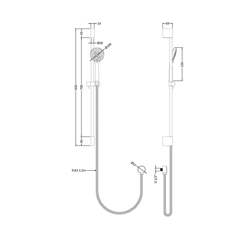 Hudson Reed Shower Slide Rail Kits Slimline Slide Rail Kit Contemp Chrome Brass Abs 830x10x70mm
