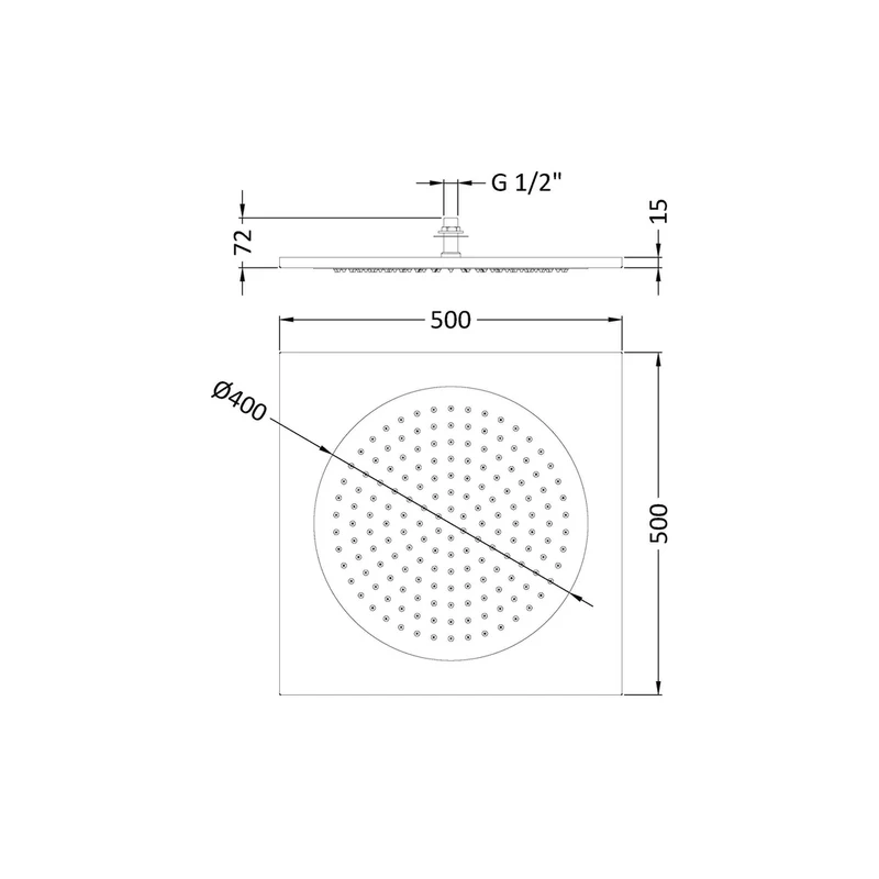 Hudson Reed Fixed Heads Ceiling Tile Fixed Head Contemp Chrome Stainless Steel 72x500x500mm