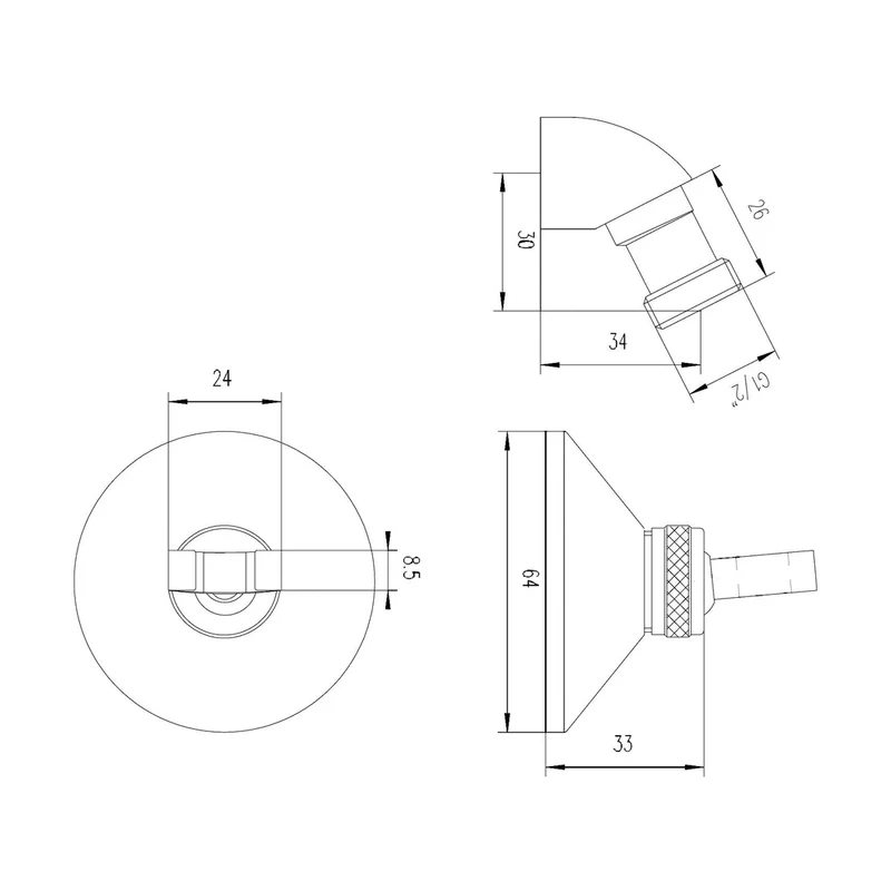 Hudson Reed Shower Parts Wall Bracket & Elbow Trad Chrome Brass 64x64x34mm