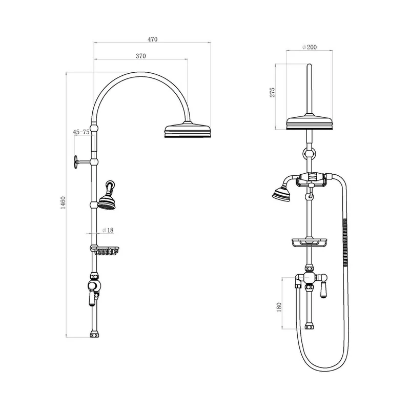 Hudson Reed Rigid Riser Kits Deluxe Grand Rigid Riser Kit Trad Chrome Brass 1460x200x470mm