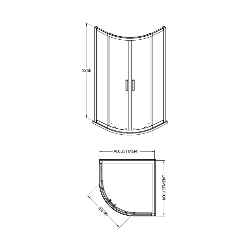 Hudson Reed Pacific 900mm Quadrant Contemp Chrome Aluminium,metal 1850x880x880mm - AQU9