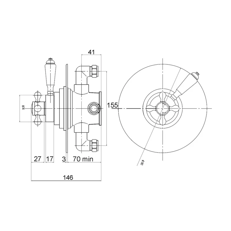 Hudson Reed Topaz Concealed Dual Shower Valve Trad Chrome Brass 196x185x146mm