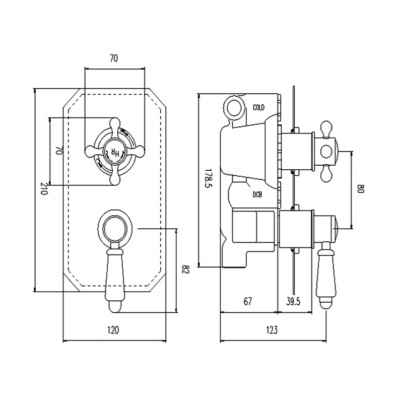Hudson Reed Topaz Twin Concealed Shower Valve With Diverter Trad Chrome Brass Abs 230x120x135mm - TSVT004