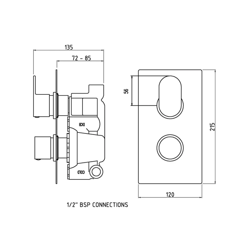 Hudson Reed 1 Outlet Valves Twin Thermostatic Shower Valve Contemp Chrome Brass Abs 215x120x135mm - REI3610