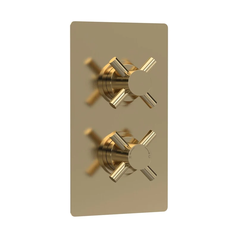Hudson Reed Tec Crosshead Twin Thermostatic Shower Valve Contemp Brushed Brass Brass Abs 215x120x138mm