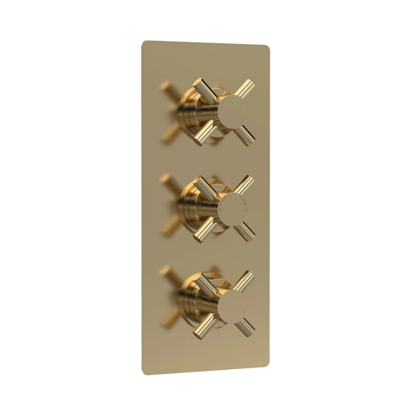Hudson Reed Tec Crosshead Triple Thermostatic Shower Valve With Diverter Contemp Brushed Brass Brass Abs 280x120x136mm